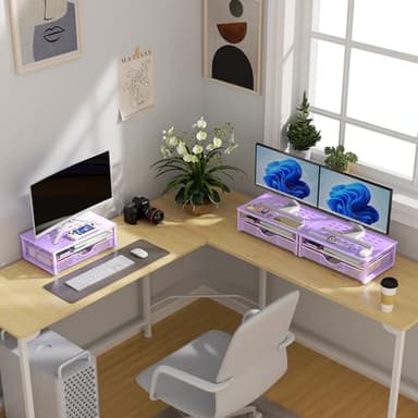 gianotter Computer Monitor Stand Riser, office organizer with Drawer, Office Organizers Storage for Classroom Office Supplies (Purple) - Image 7