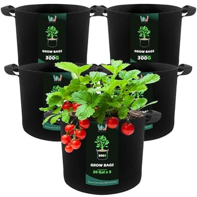 WTREE 5-Pack 20 Gallons Grow Bags - Heavy Duty 300G Thickened Aeration Nonwoven Fabric Pots with Handles - Ideal Cloth Pots for Plants - Planters Accessories, Garden Vegetables Supplies - Image 1