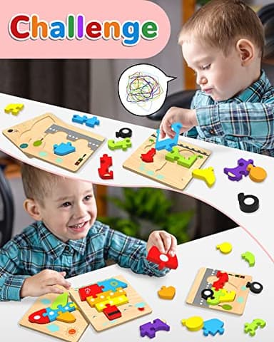 Yetonamr Wooden Toddler Puzzles Gifts Toys for 1 2 3 Years Old Boys Girls, 6 Vehicle Shape Montessori Toys Educational Blocks Kids Gift Baby Learning Toy Age 1-3, 2-4 - Image 2