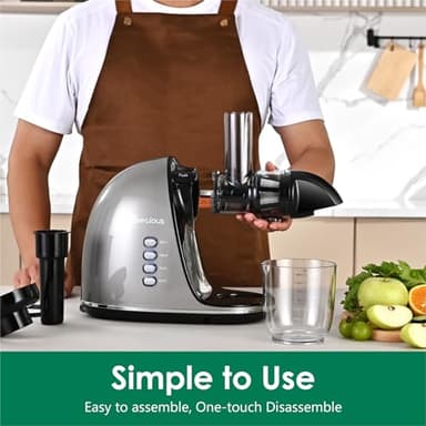 Slow Masticating Juicer,Brecious Cold Press Juicers with 2 Speed Modes & Quiet Motor,Juicers Machines Vegetable and Fruit with Reverse Function,Celery Juicer,BPA-Free,Easy to Clean (Silver) - Image 4