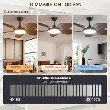 Wiviniya Ceiling Fans with Lights and Remote/APP Control, 48 Inch Tropical Ceiling Fan for Bedroom Living Room, Outdoor Palm Leaf Ceiling Fan for Patios Porch, Dimmable, 6 Speeds, Reversible, Brown - Image 4