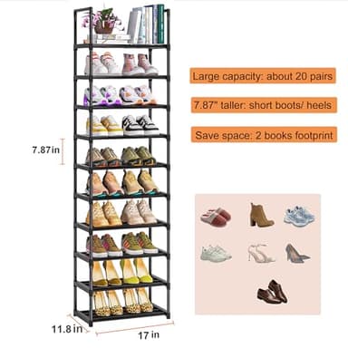 OYREL Shoe Rack, Sturdy Metal Shoe Rack Organizer,Narrow Shoe Racks for Closets,Shoes Rack,Shoe Stand,Shoe Shelf - Image 3