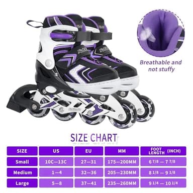 Adjustable Inline Skates for Girls, Girls Roller Skates with All Light up Wheels for Big Kids, Purple, Size 1 2 3 4 - Image 5