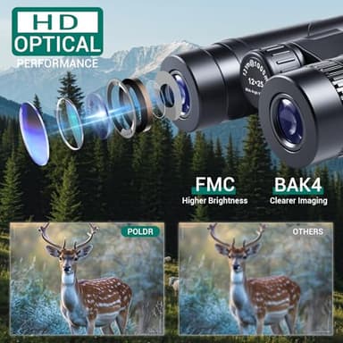 POLDR 12x25 Compact Binoculars for Adults and Kids, High Powered Waterproof Binocular with Phone Adapter, Small Easy Focus HD Binoculars for Bird Watching, Concerts, Hiking, Travel, Cruise - Image 2