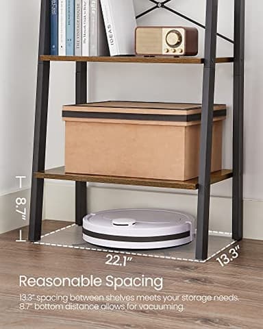VASAGLE Ladder Shelf, 5-Tier Bookshelf, Storage Rack, Bookcase with Steel Frame, for Living Room, Home Office, Kitchen, Bedroom, Industrial Style, Rustic Brown and Ink Black ULLS45X - Image 8