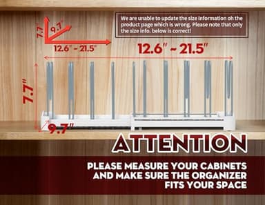 EVERIE Adjustable Bakeware Organizer Pot Lid Holder Rack for Pots, Cake Molds, Cutting Boards, Mats, Cookware, GS02SS, 7.7'' Deep by 12.6'' to 21.5'' Wide - Image 2