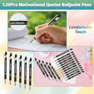 20 Piece Inspirational Pens Kit with Stylus Tip & Sayings – 10 Motivational Pen + 10 Individual Bags – Uplifting Quote & Positive Ideas – For Teachers, Office, School, Meetings, Team Events(Black) - Image 4