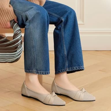 TINGRISE Women's Flats Shoes Comfortable Dressy Pointed Toe Knit Washable Ballet Flat Beige US8 - Image 5