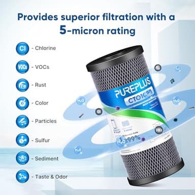 PUREPLUS Coconut Shell Water Filter Cartridge | Activated Carbon Block CTO | Universal Whole House 5 Micron 10 inch Cartridge | Compatible with WFHDC8001, CB-BB-10, EPM, EP-BB, 3Pack - Image 4