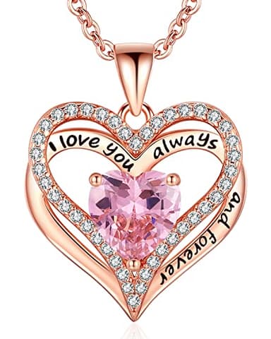 S925 Sterling Silver Necklace for Women, Wife Jewelry, Birthday Gifts, Mom Birthstone Necklaces, Daughter Heart Love Jewel, Gift for Her Anniversary, Oct - Image 1