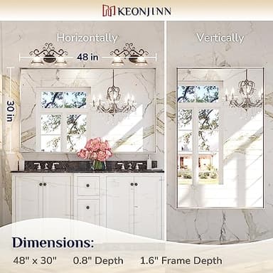 Keonjinn Brushed Silver Bathroom Vanity Mirror 48 x 30 Inch Large Rectangle Wall Mounted Mirror Square Corner Metal Framed Farmhouse Mirror Modern Rectangular Mirror for Over Sink(Horizontal/Vertical) - Image 7