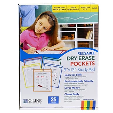 C-Line Reusable Dry Erase Pockets, 9 x 12 Inches, Assorted Primary Colors, 25 Pockets per Pack (40620) - Image 3