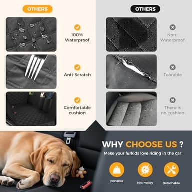 Dog Car Seat Cover for Back Seat,100% Waterproof Scratch Proof Nonslip Seat Cover,600D Heavy Duty Scratch Soft Dog Hammock for Car - Image 4