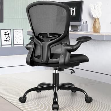 FelixKing Office Desk Chairs, Ergonomic PC Desk Chair with Wheels, Adjustable Lumbar Support and Height, Swivel Computer Chair with Flip-up Armrests, Ergo Mesh Backrest for Working (Black) - Image 9