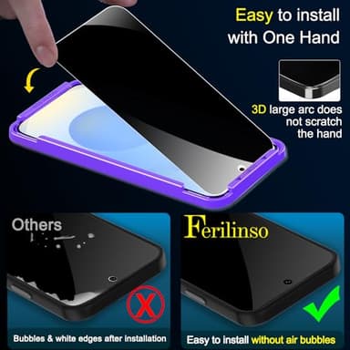 Ferilinso 3 Pack Privacy Screen Protector for Samsung Galaxy S25 with 3 Pack Tempered Glass Camera Lens Protector Phone Case Friendly Accessories Protector de Pantalla for Samsung S25 - Image 5