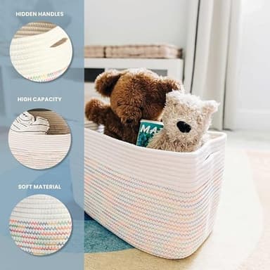 OrganiHaus Woven Storage Baskets for Organizing, Cotton Rope Organizer Bins for Shelves, Closet & Nursery, Dog Toy Basket, Decorative Bins for Toys, Towels & Books - 15x10x9, Rainbow Stitches - Image 5