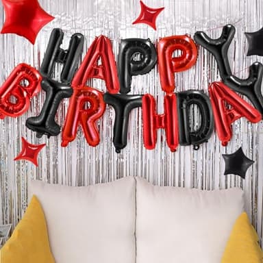 CANREVEL Happy Birthday Banner 13pcs 16 Inch Mylar Foil Letters Sign Balloons Birthday Party Decorations for Kids and Adults - 3D Black Red - Image 5