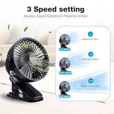 Portable Clip on Fan, Rechargeable USB Desk Fans, Stroller Fan With TYPE-C Port 360° Rotatable Personal Small Mini Table Fan for Home Office Car Seat Crib Camping - Image 3