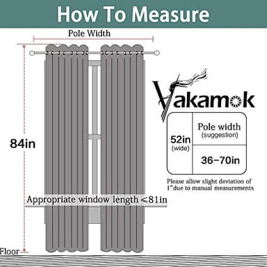 Yakamok Room Darkening Gray Blackout Curtains, Light Blocking Thermal Insulated Grommet Drapes for Bedroom Living Room, 52W x 84L, Grey Curtains, 2 Panels, 2 Tie Backs Included - Image 8