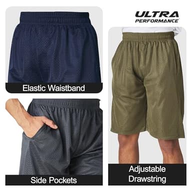 Ultra Performance Men's Athletic Mesh Short's 3 Pack Mens Basketball Shorts Gym Workout & Sport Short with Pockets for Men - Image 2