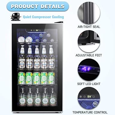 Antarctic Star Beverage Refrigerator Cooler -120 Can Mini Fridge Glass Door for Soda Beer or Wine Constant Glass Door Small Drink Dispenser Clear Front Door for Home, Office Bar 3.2cu.ft - Image 7