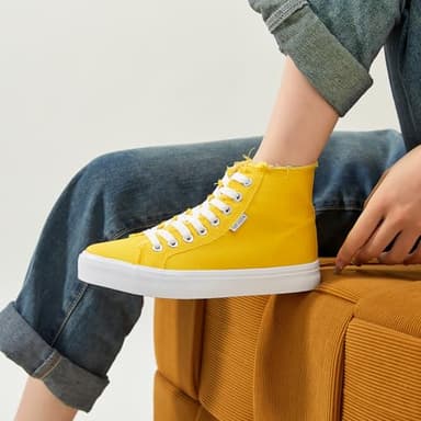hash bubbie Women's Canvas High top Sneakers Classic Fashion High Tops Canvas Shoes Casual Tennis Shoes for Women（Yellow.US9） - Image 5