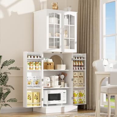 kepptory 64" Kitchen Pantry Cabinet, Pantry Storage Cabinet with Adjustable Shelves, Kitchen Buffet Cupboards Storage Cabinet for Home Office Use (White, 16" D x 24" W x 64" H) - Image 1