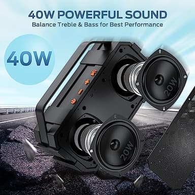BUGANI Bluetooth Speaker, 40W Portable Bluetooth Speakers with Stereo Loud Sound, 24H Playtime, Built-in Mic, Support TF Card/AUX, IPX6 Waterproof Outdoor Speaker for Camping Beach Party - Image 2