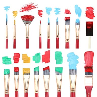 Transon Art Paint Brush Kit 16 Paint Brushes with Foam Brush Sponge Spatula and Brush Case for Oil, Acrylic, Watercolor, Gouache, Painting Pink Color - Image 4