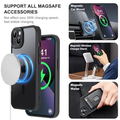 Thomo Strong Magnetic for iPhone 13 Case & iPhone 14 Case [Compatible with Magsafe] Translucent Matte Slim Shockproof Women Girl Anti-Fingerprint Protective Case for iPhone 14/13 6.1", Black - Image 2