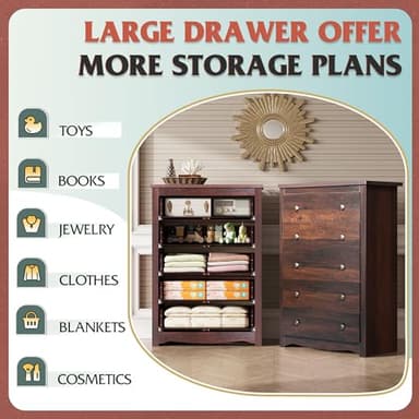 WLIVE Wood Dresser with 5 Drawers, Rustic Brown Wooden Storage Cabinet for Bedroom, Modern Organizer Drawers and Closet Dresser for Hallway, Closet, Measuring 15.75" W*31.50" D*45.35" H - Image 4
