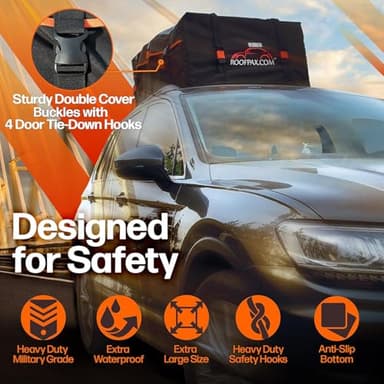 RoofPax Waterproof 19 Cubic Feet Rooftop Cargo Carrier Bag – Heavy Duty Car Roof Storage with Double Zipper & Tie Down Straps – Fits Cars with or Without Roof Rack - Image 7