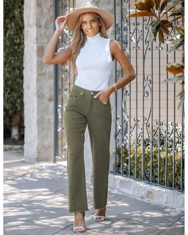 GRAPENT Green Pants Women's Jeans Womens Fashion Country Concert Outfits Olive Green Size S/4/6 - Image 4