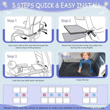 Airplane Bed for Toddler with Blanket, Airplane Seat Extender for Kids, Baby Airplane Travel Essentials, Grey - Image 5