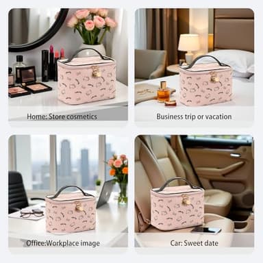 AmBealla Make up Bag Large Travel Cosmetic Bags Organizer with Brush Holder for Girl, Lightweight Cotton Toiletry Bag with Zipper for Women, Portable Makeup Case for Airplane/Home/Gym - Pink - Image 5