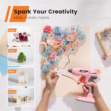 GoGonova Glue Gun Zuel, 20s Fast Preheating Anti-drip Cordless Glue Gun, 2Ah USB-C Rechargeable Hot Glue Gun Kit with 25 Pcs Mini Glue Sticks, Smart Power-Off (Pink-25) - Image 6