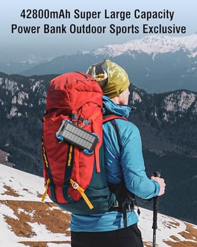 Sudrov Solar Charger Power Bank, 42800mAh Wireless Portable Charger with USB-C in/Output, QC3.0 Fast Charging 15W 4 Ports Outdoor Battery Pack Built-in Dual Led Flashlights for iPhone Samsung etc - Image 6