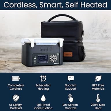 LunchEAZE XL Cordless Heated & Electric Lunch Box – Battery-Powered, 6-Cup Capacity, 220°F, Automatic Scheduled Heating, Insulated Bag for Hot Meals Anywhere - Image 2