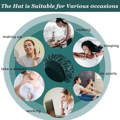 4PCS Silk Satin Bonnets for Black Women & Men - Elastic Wide Band Hair Wrap Cap for Curly Hair - Shower Cap for Sleeping (Black, Peacock Blue, Pink, Khaki) - Image 5