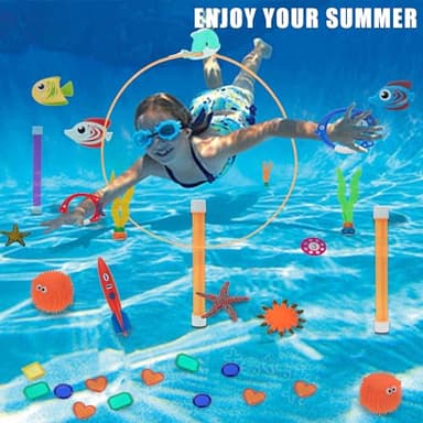 JAZGROM 29pcs Pool Toys for Kids Ages 4-8 8-12,Diving Toys with Swim Thru Rings Including Dive Gems Diving Sticks Water Pool Party Games Swimming Toys for Boys Girls Kids Teens Adults - Image 3