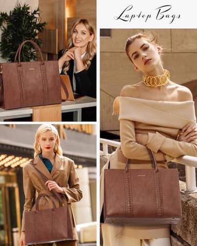 LOVEVOOK Laptop Tote Bag for Women, Vintage Leather Work Bags 17 inch Laptop Bag, Waterproof Professional Computer Bag Business Office Briefcase Large Shoulder Bag Handbag, Brown - Image 6