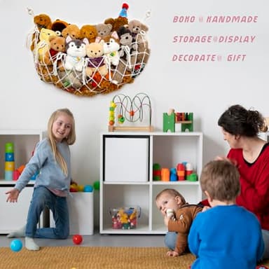 YKBU Stuffy Animal Net for Stuffed Animals Storage Hammock Macrame Stuffed Animal Toy Display Plush Toy Holder Wall Hanging Net for Stuffed Animal Display (Cream,49" W) - Image 3