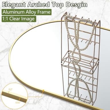 Prywot Arched Full Length Mirror, 70"x26" Free Standing Floor Mirror, Modern Full Body Mirrors with Stand, Wall Mirrors with Aluminum Alloy Frame for Bedroom,Living Room, Gold - Image 2