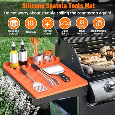 Silicone Grill Mat Compatible with Blackstone, Silicone Griddle Tools Mat with Drip Pad, Spatula Mat for Outdoor Grill Kitchen Counter (Orange) - Image 2