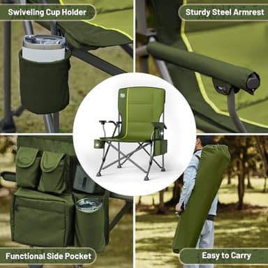 TIMBER RIDGE Oversized Folding Camping Chair High Back Heavy Duty for Adults Support up to 500lbs with Cup Holder, Side Pocket Cooler Bag 2 Pack - Image 8