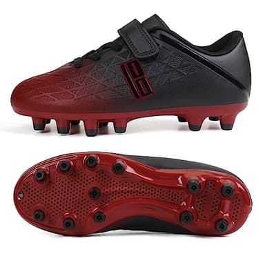 brooman Kids Firm Ground Soccer Cleats Boys Girls Athletic Outdoor Football Shoes (3,Black Red) - Image 3