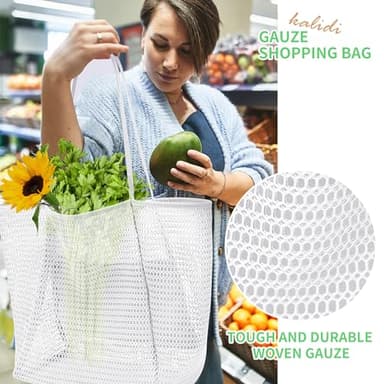 KALIDI Reusable Grocery bag, 2 Packs Large Tote Bag 15"X16" Durable Mesh Foldable Daily Utility Shopping Laundry BAG - Image 2