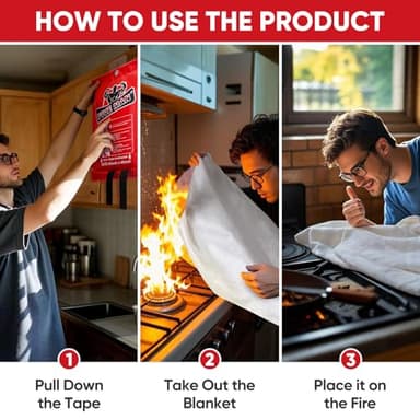 FIVEMAN Emergency Fire Blanket for Home Kitchen -40"x40"- Flame Fiberglass Fire Blankets for House Camping Car Office School Emergency Survival Safety - with Blanket Hook and Glove (1-Pack) - Image 8