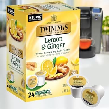 Twinings Lemon & Ginger Herbal Tea K-Cup Pods for Keurig, 24 Count (Pack of 4), Naturally Caffeine-Free, Enjoy Hot or Iced - Image 3