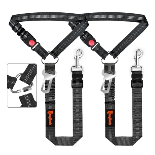 Removable Dog Seat Belt Harness for Car, 3 in 1 Pet Dog Car Seatbelt Leash, Retractable Restraint Secures to Vehicle Headrest & Adjustable Reflective Bungee Dog Seatbelt Tether, Black - Image 1
